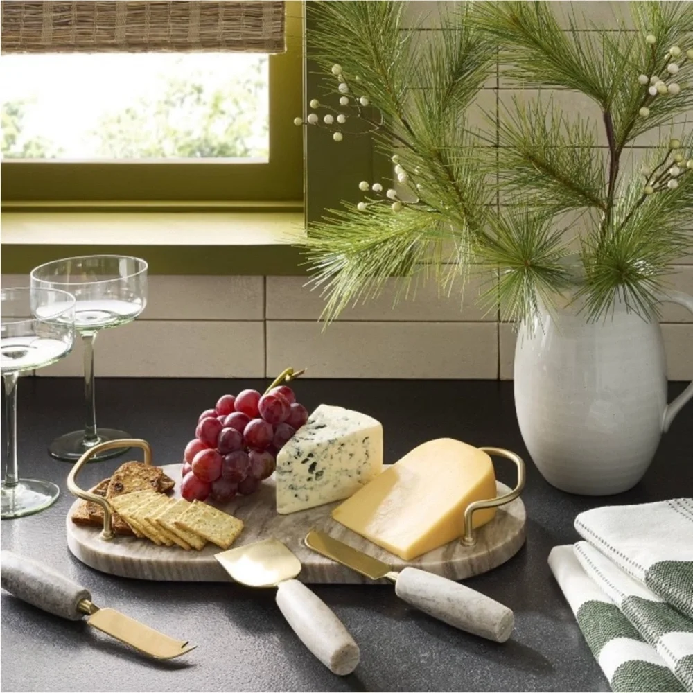 Hearth & Hand Magnolia 3pc Brass Cheese Knives w/ Marble Handles Beige NEW!